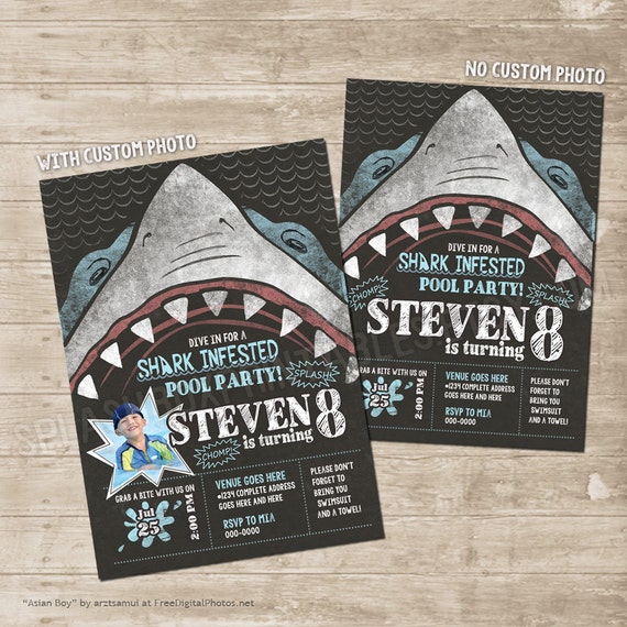 Shark Photo Birthday Invitations 5