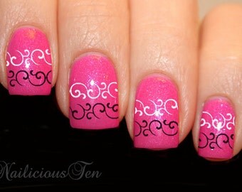 Curly Curls Nail Decal Water Transfer Black&White Decal ST8172