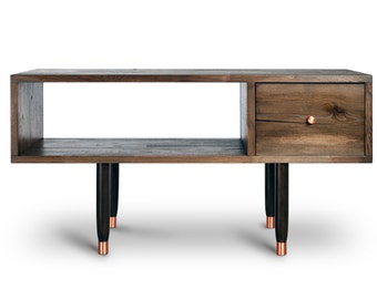 TV Table Hengill. Entertainment unit. Reclaimed wood Furniture. Rustic. Midcentury Modern TV Stand. Copper Furniture. Solid Wood.