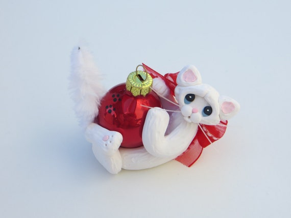 christmas ornament white cat personalized polymer clay christmas ornament white cat personalized polymer clay