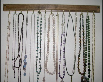 Necklace Holder - Organizer - Wall Mounted - Wood - Stained - Medal Hanger