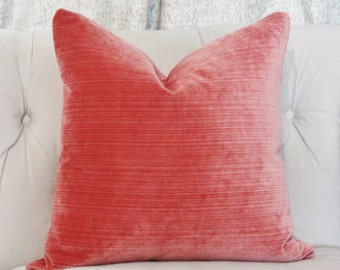 Coral Pillow Cover - Velvet Striped Pillow Cover - Salmon Pillow Cover - Soft Pillow Cover - Motif Pillows - Coral Home Decor
