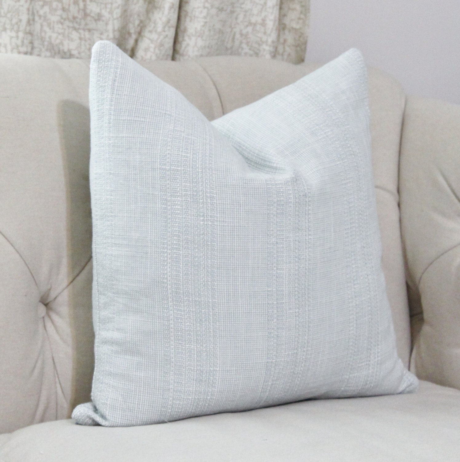 Sky Blue Pillow Light Blue Woven Stripe Pillow Cover Cotan
