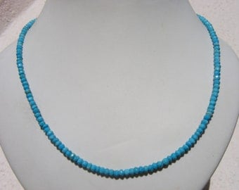 TURQUOISE NECKLACE, Sleeping Beauty Turquoise , Faceted Beads, Adjustable Length, Sterling Silver