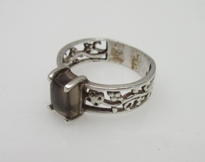 Sterling silver Ring - Orthoglaze Gemstone - Transparent feldspar - crystal - ring size 8