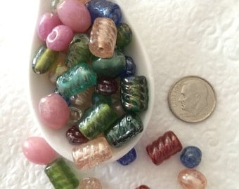 LUSTER PASTEL BEADS-Mix 40+ Beads -Spring Color Beads-Pink & Green-Luminous-Accent Beads-Shimmer-Glass Sheen Beads-Soft-Subdued Beads-Spring