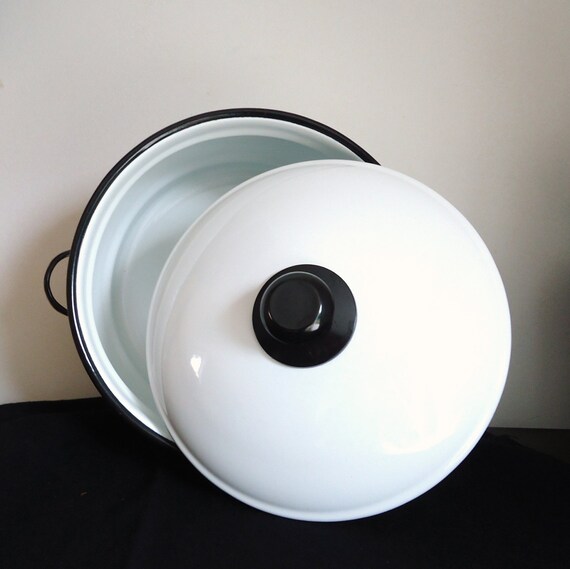 Vintage kitchen enamel cookware black and white enamel