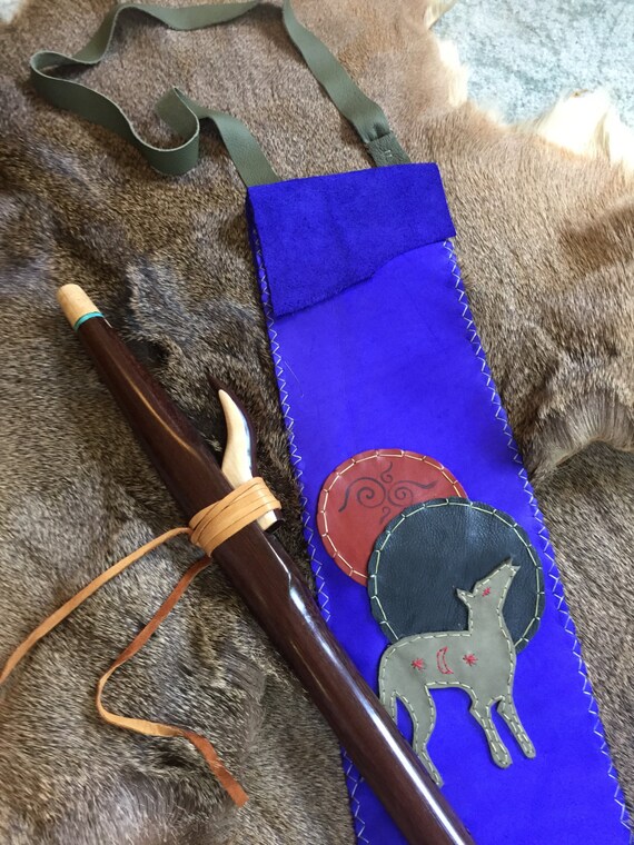 Native American Flute Bag Coyote Moon leather hand stitched