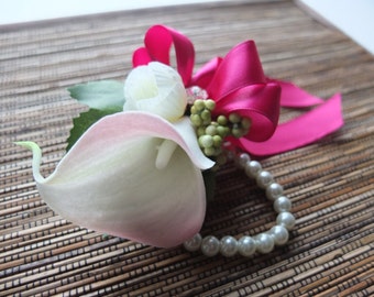 Wrist Corsages Purple And White Calla Lily Corsage Plum