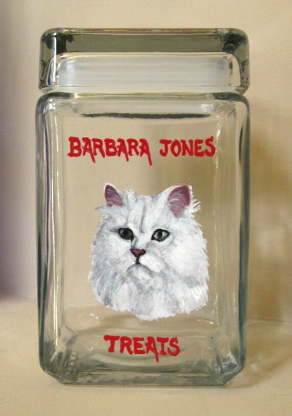 White Cat Treat Jar Custom Canister Painted Pet Portrait