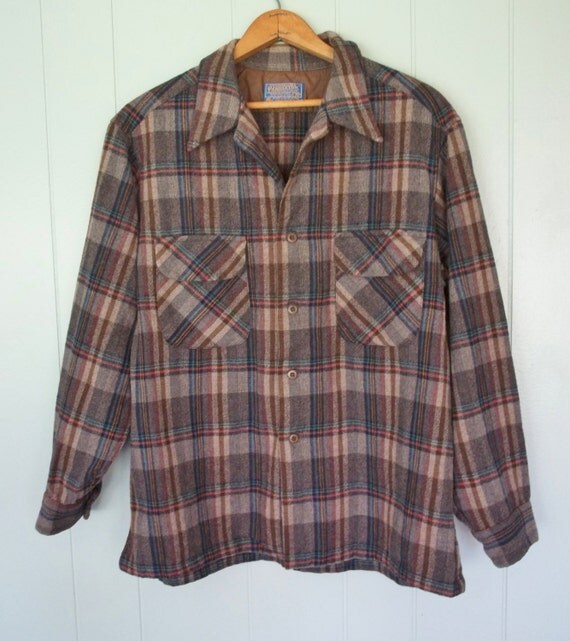 Pendleton Wool button down plaid shirt brown neutrals