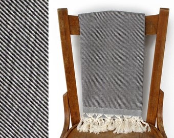 Throw Blanket Turkish Towel Handwoven Cotton Turkish Beach Towel Fouta Wrap Spa Yoga Blanket Turkish Bath Towel Black Cream SUPERB PESHTEMAL