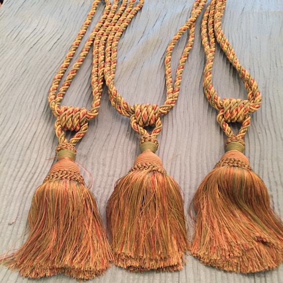 HOME DECOR TASSELS Large Pink Green Gold Palm by agelessalchemy