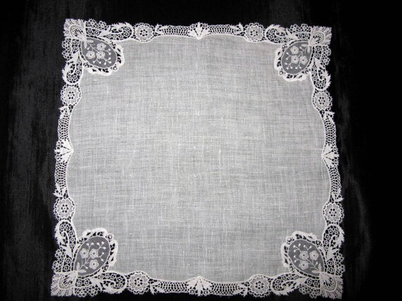 White Lace Handkerchief Wedding Vintage Lace by greenleafvintage1