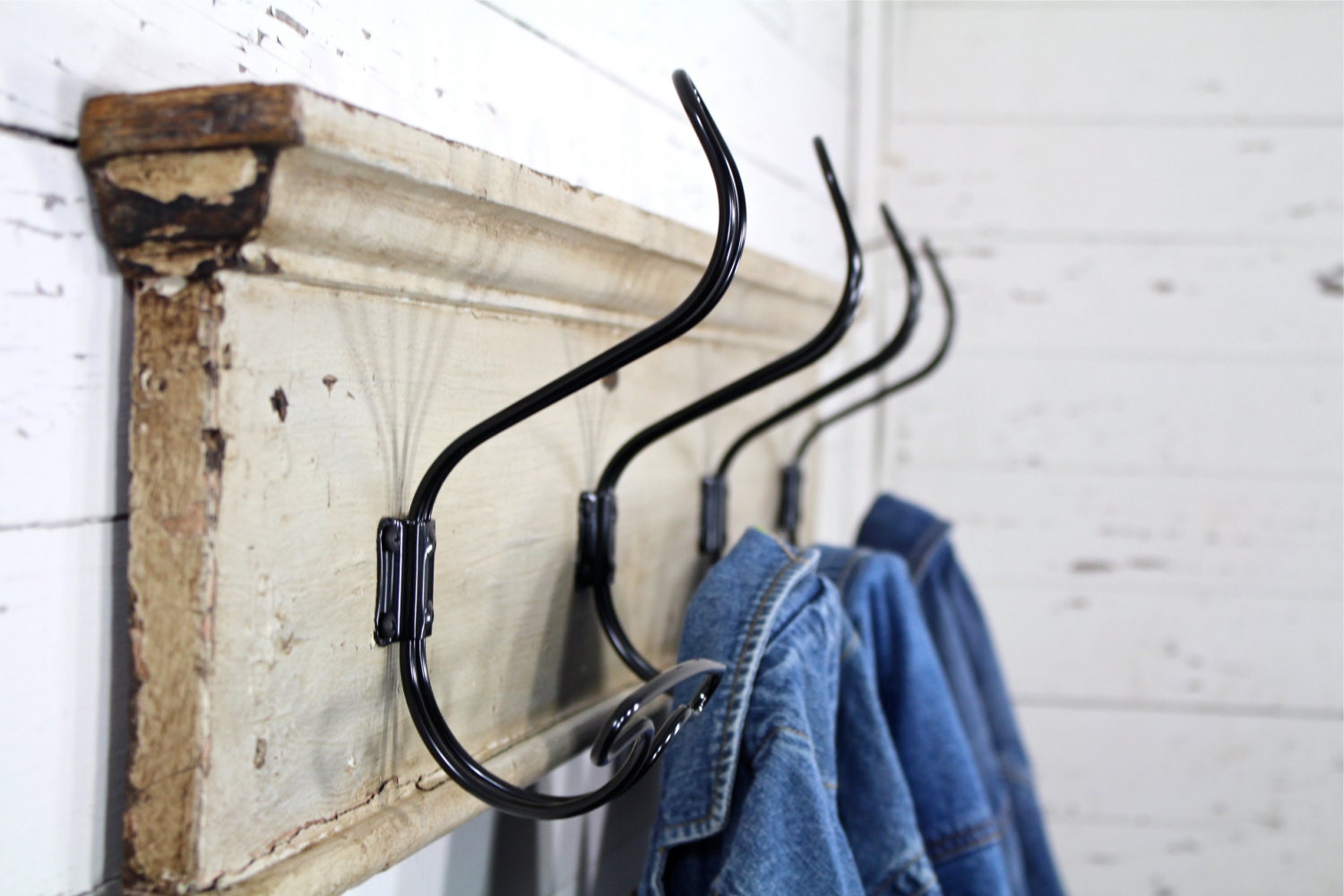 5 Classic French Industrial or Schoolhouse Style Coat Hooks