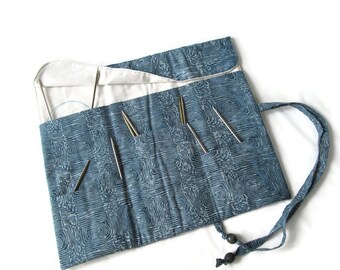 Circular Knitting Needle Case - Fabric Needle Case - Knitting Needle Holder - Roll Up Knitting Needle Case - Swirl Print Roll Up Needle Case