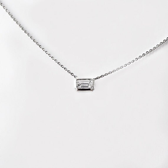 Delicate emerald cut diamond necklace