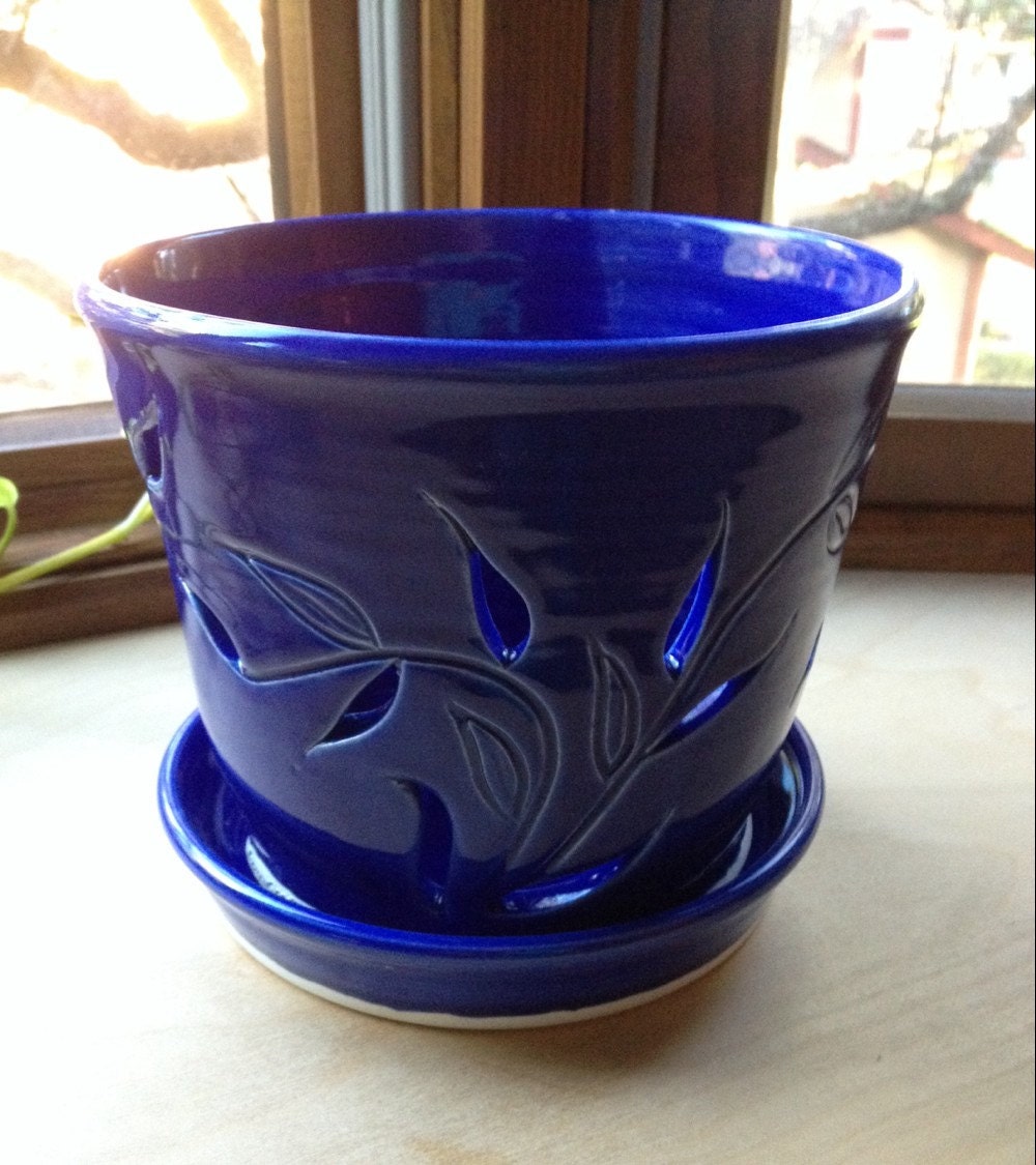 Handmade Orchid Pot in Cobalt Blue Porcelain by GrannyGoodFish