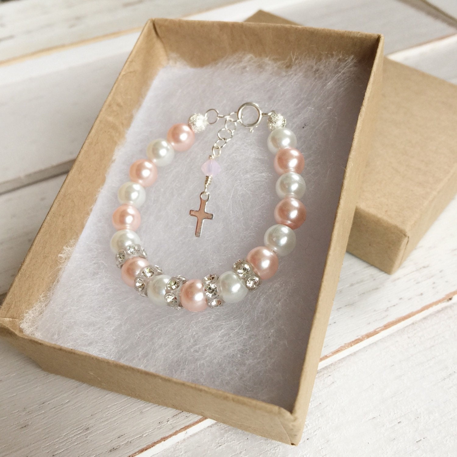 Baby baptism bracelet baby girl christening gift baptism