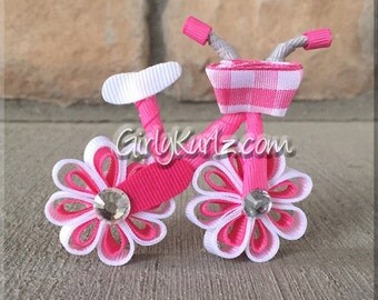 PINK Bicycle Hair Bow, Bicycle Hair Clip, Ribbon Sculpture Bike Bow, Bike Bow, Bike Clip, Summer Hair Clip