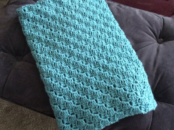 Small Lapghan or Wheel Chair Blanket Aqua Crocheted