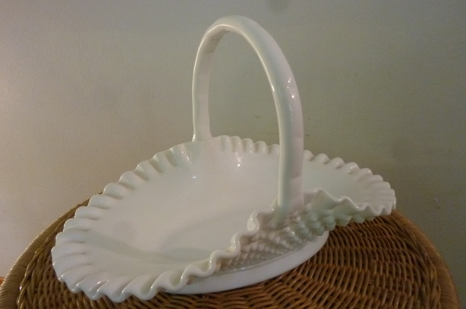 Vintage Milk Glass White Hobnail Basket Extra Large Decorative