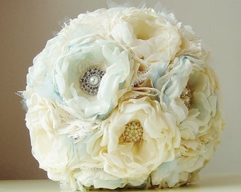 Fabric Flower Bouquet, Vintage Wedding Bouquet, Brooch Bouquet, Handmade Bridal Bouquet - this is a 50% DEPOSIT ONLY