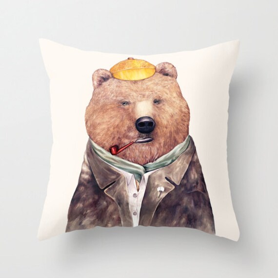 Brown Bear Throw Pillow Decorative Pillow Bear by AnimalCrew