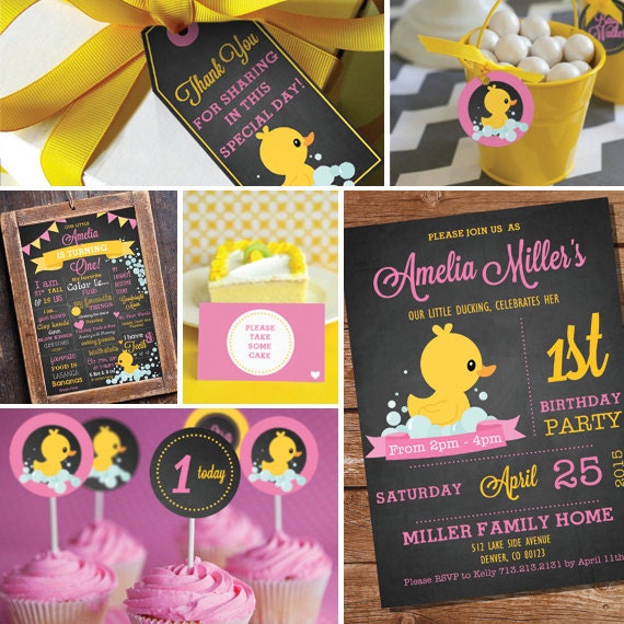 Chalkboard Rubber Duck Birthday Party Theme - Girl First 