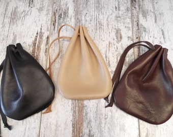 Leather drawstring bag Handmade leather pouch Leather