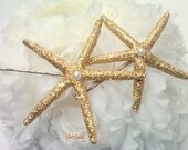 Glittery gold starfish bobby pins, starfish hair pins, mermaid hair pins, beach wedding hair piece, sea star hair pins, star fish hair