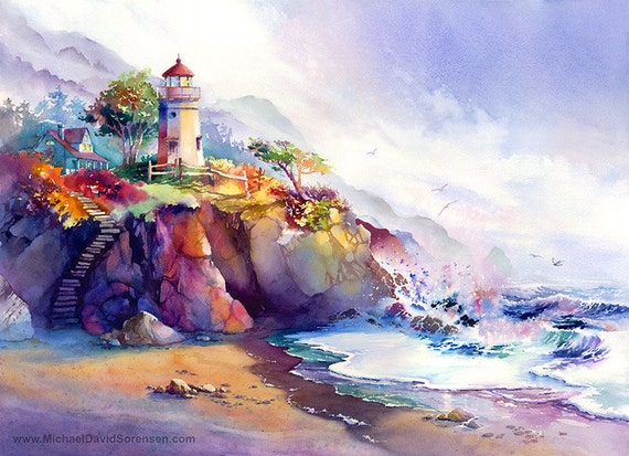 Coastal Colors Watercolor Seascape Art Print by Michael