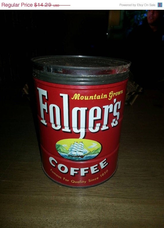 ON SALE 1959 Vintage Folgers Coffee Can by ShopNothingOrdinary