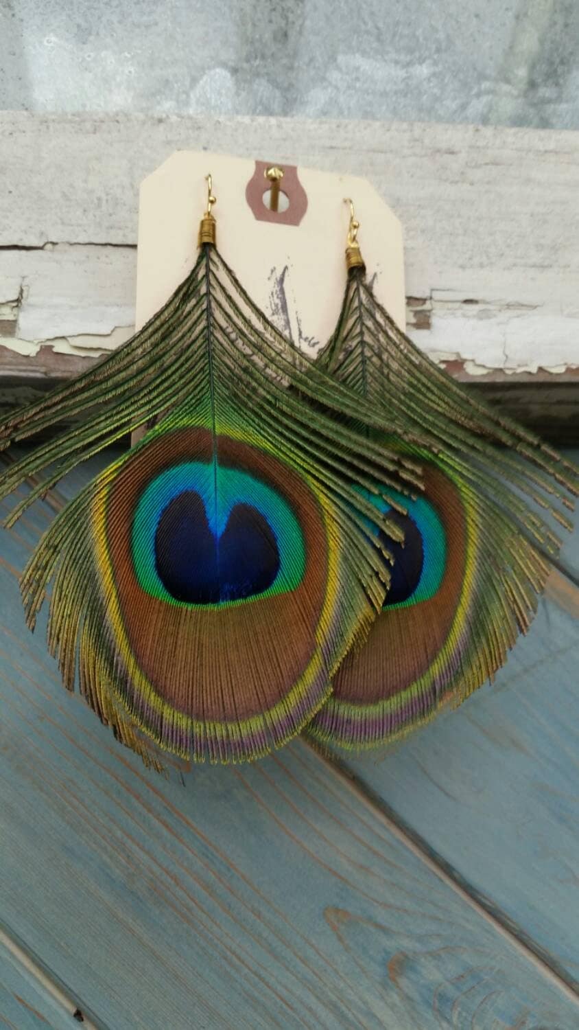 Peacock Feather Earrings By Houseofpaloma On Etsy