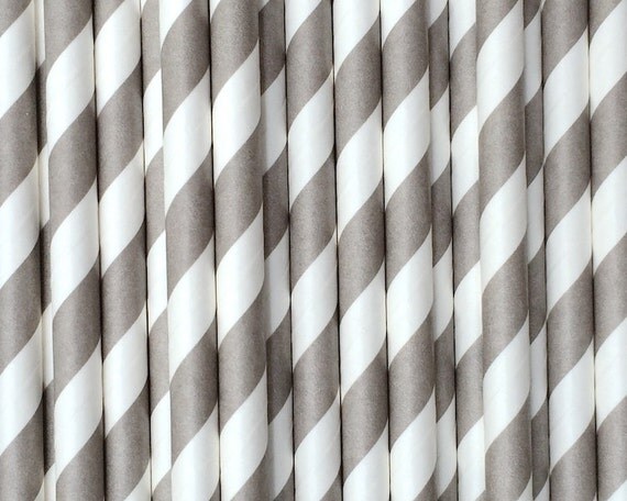 25 Gray Stripe Paper Straws - Drinking Straw - Party Supplies Il_570xn