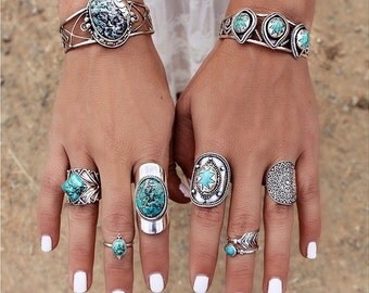 Natural Turquoise Ring, Large Sterling Silver ring, Big Turquoise Boho Style Ring, Turquoise Rings, Gypsy Rings, Chunky Rings