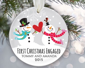 First Christmas Engaged Personalized Christmas Ornament Engagement Christmas Ornament Snowman couple Names & Date Snowmen Ornament OR276