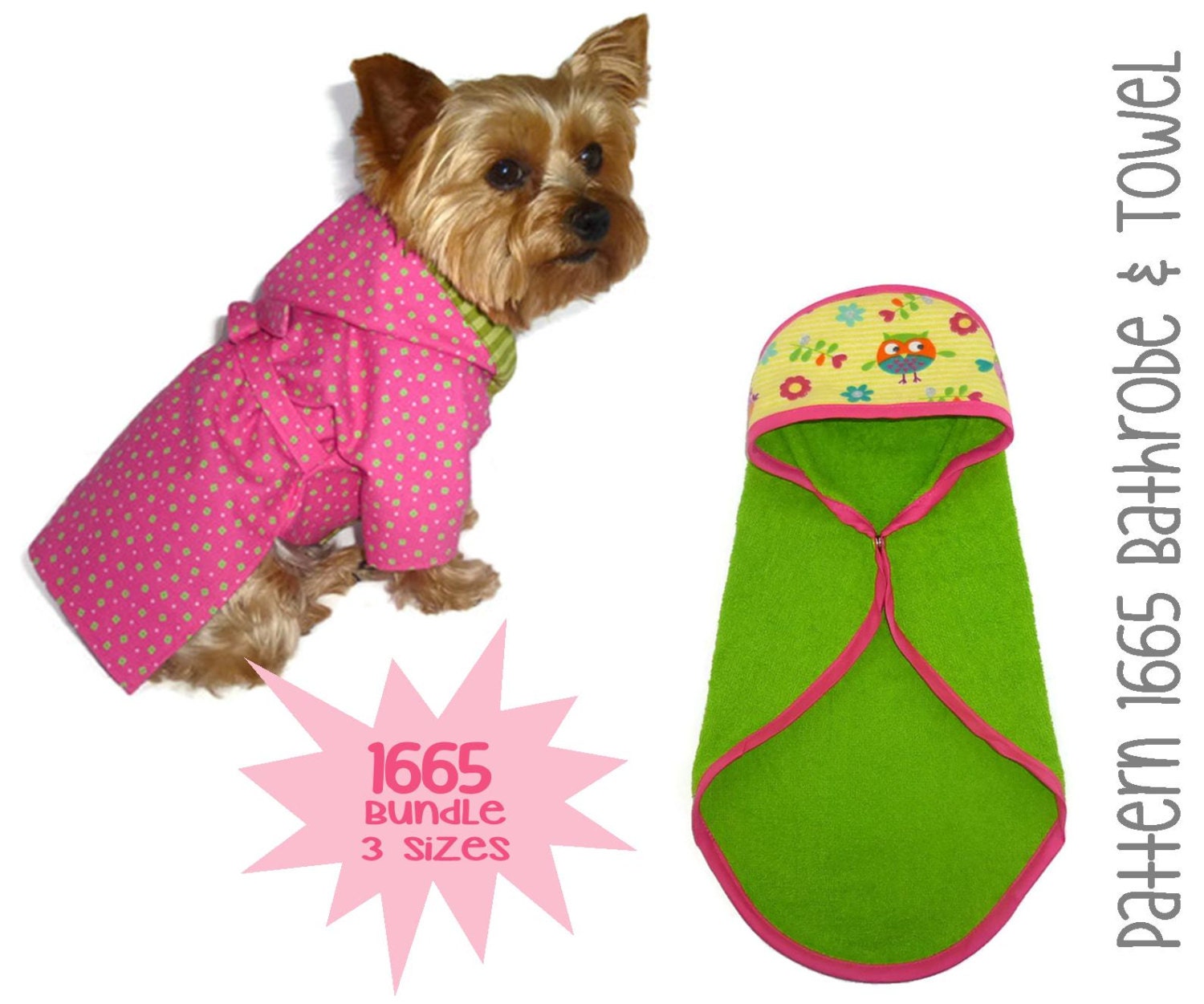 Dog Bathrobe & Hooded Dog Towel Pattern 1665 by SofiandFriends