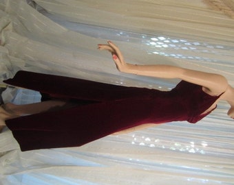 Vintage Slinky Claret Red Velvet Gown, ca 1950s