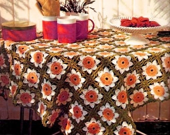 Daisy Tablecloth CROCHET PATTERN - Vintage Flower Table Linen - Motif Granny Squares - PDF Instant Download - Daisy Flower Pattern