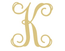 Unfinished Wooden Paintable Single Vine Monogram Letter (K)