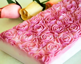 Rose silicone mold, Silicone soap mold, Fondant molds, C P soap molds , Melt and pour mold, slab rose silicone mold, handmade supply