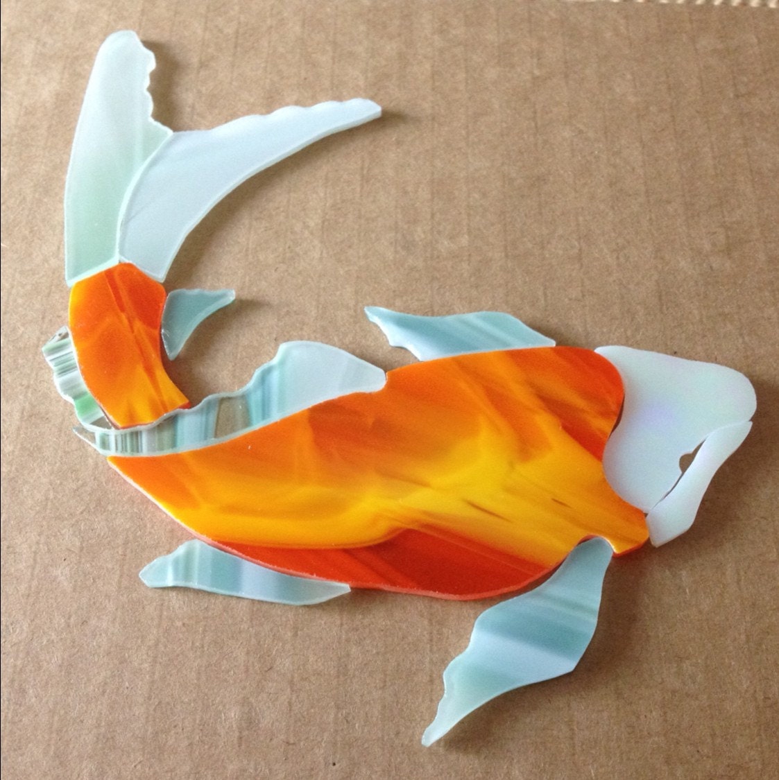 Precut Koi Fish Stained Glass Orange Kit