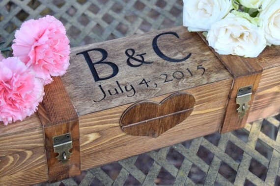 Rustic Wedding Wine Box - Wine Capsule - Wine Box Ceremony - Rustic Wedding Shabby Chic Wedding - Lockable Wine Box - Personalized Wine Box by CountryBarnBabe