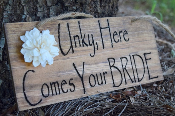 Here Comes The Bride Sign - Ring Bearer - Engraved Wood Sign - Rustic Wedding - Shabby Chic Wedding - Ceremony Decor - Ring Bearer Sign by CountryBarnBabe