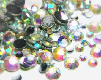 Mixed Size Crystal AB Flatback Resin Rhinestones 3mm 4mm 5mm 6mm 7mm 8mm 500 Pieces Scrapbooking Embellishments