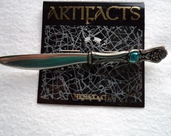 Vintage Signed JJ Silver pewter Knife with Stone Brooch/Pin