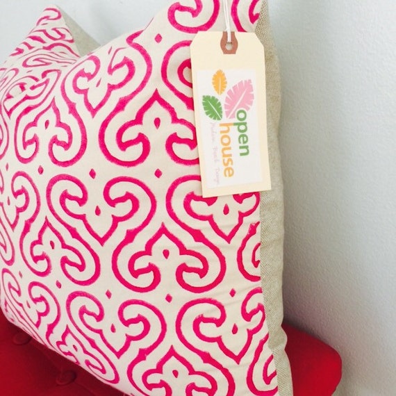 Items similar to Madeline Weinrib "Brooke" pink blockprinted pillow on Etsy