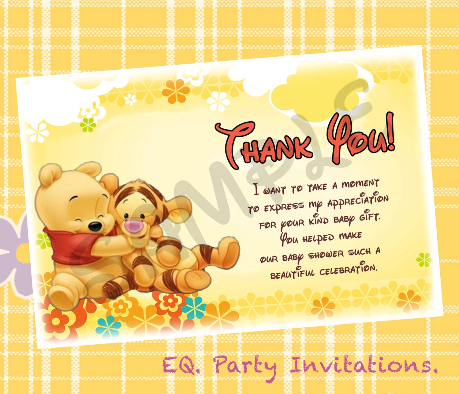 Winnie the Pooh Baby shower Thank You card Instant