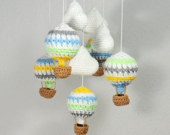 Hot Air Balloon Mobile Clouds Crochet Nursery Mobile